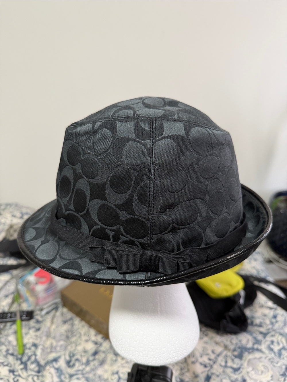 NWOT•Coach Unisex Black Signature Pattern Trilby Hat - Picture 2 of 5